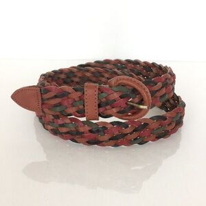 Boho Woven Leather Belt Brown Green Earth-tones Women’s Sz M/L Western Bohemian